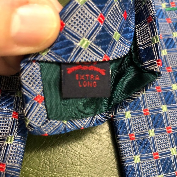 Tommy Hilfiger Extra Long 100% Silk Necktie, Blue w/Red & Green Accents USA Made - Picture 7 of 8